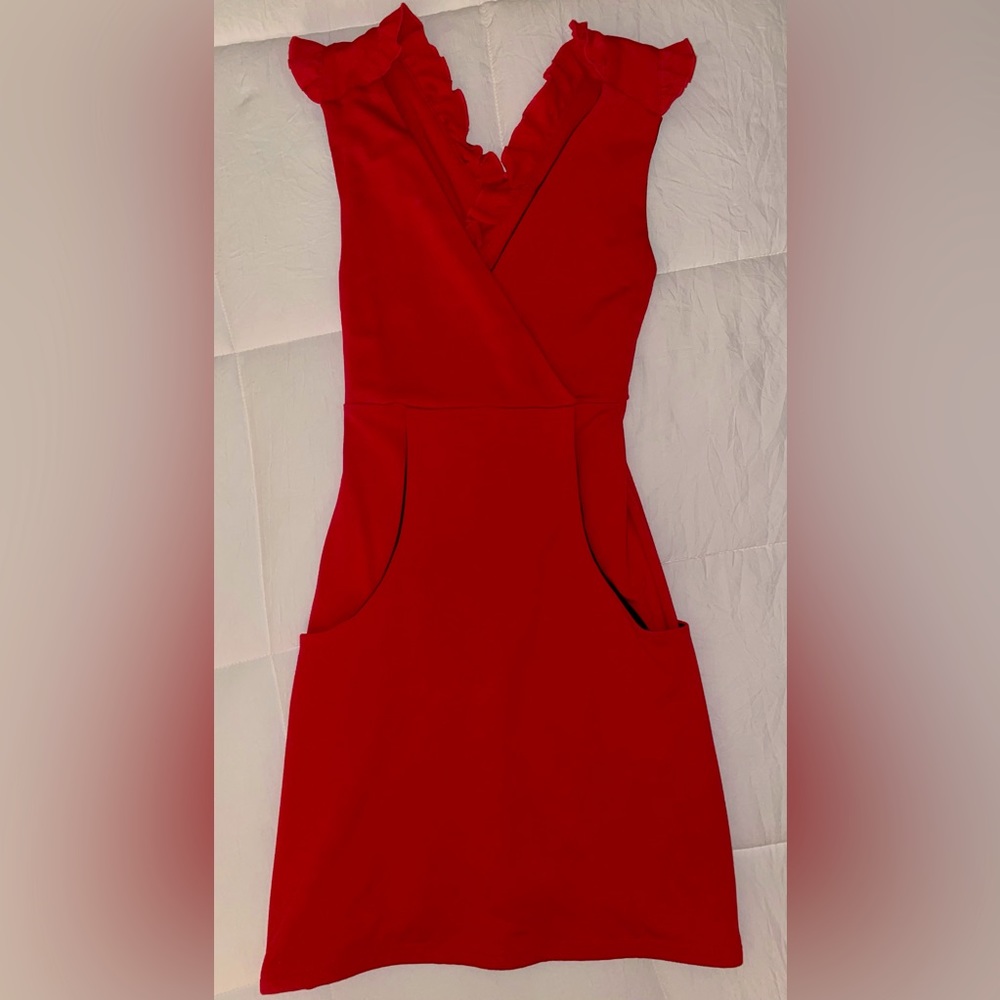 Red Boutique Dress with Ruffle Detail